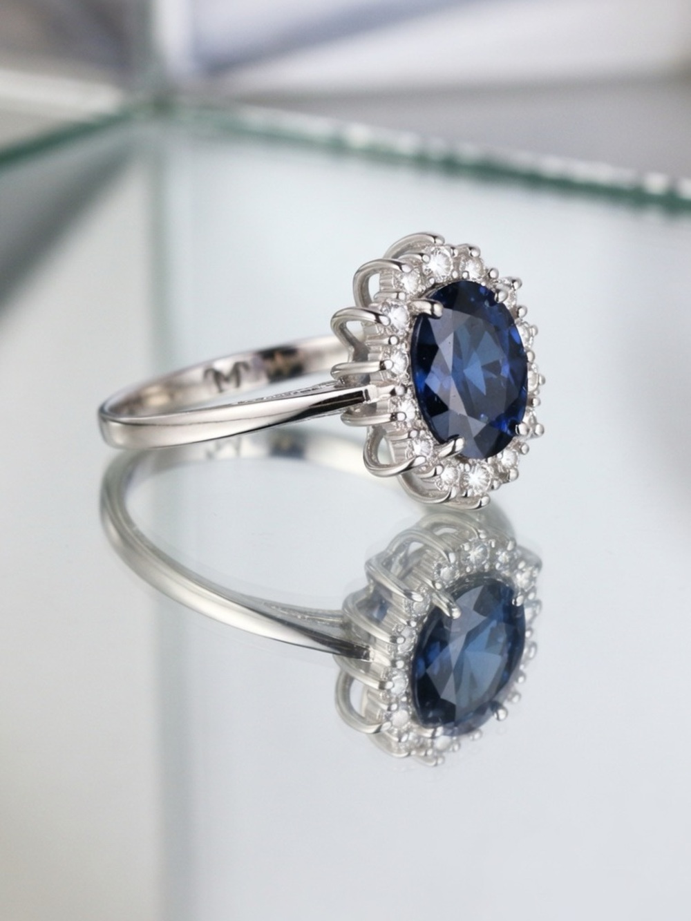 Lab Created Sapphire Halo Ring Princess Diana Inspired